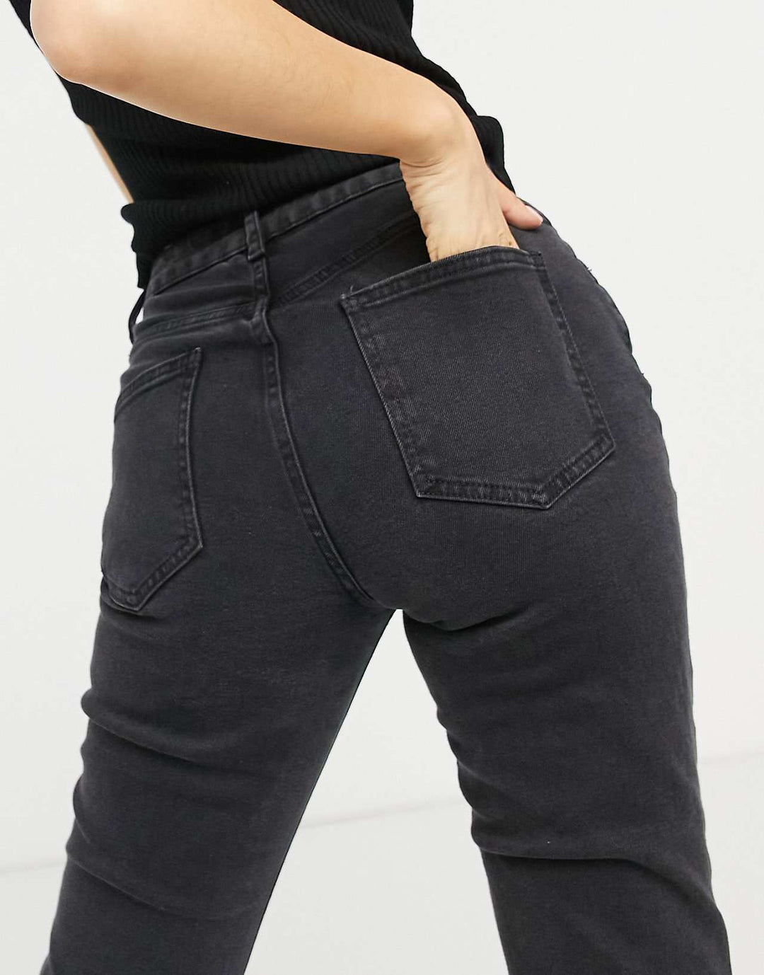 aSOS DESIGN Petite Hourglass korkeavyötäröiset Farleigh Slim Mom -farkut, pesty musta