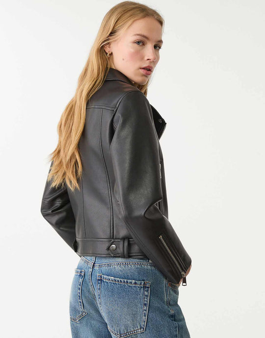 Stradivarius Faux Leather Biker Jacket in Black