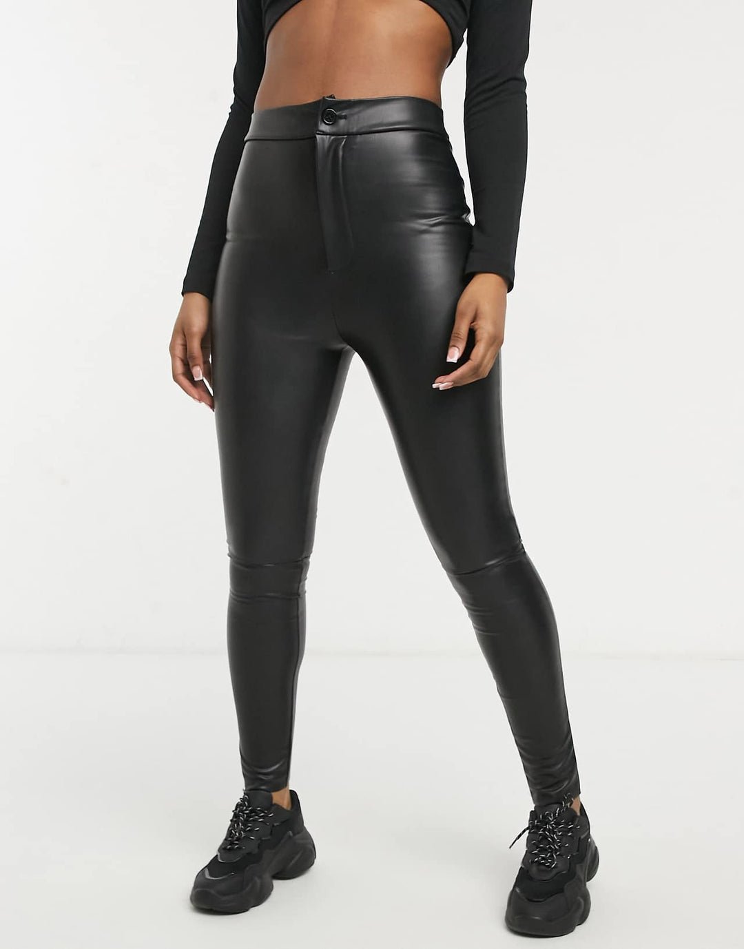 asos design super tight sculpting high waist leather look skinny trouser