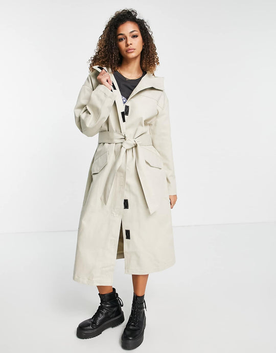 ASOS Design Hooded Trench Coat in Stone