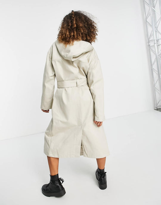 ASOS Design Hooded Trench Coat in Stone