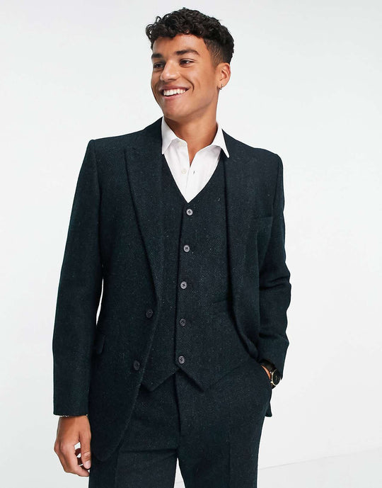 asos-design-slim-suit-jacket-in-100-wool-harris-tweed-in-forest-green