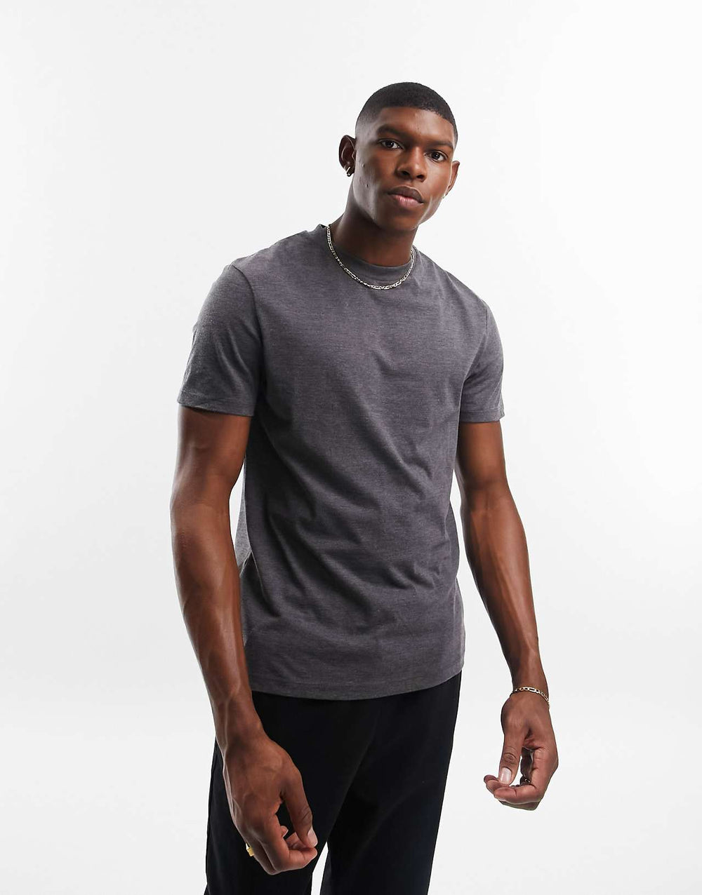 asos-design-cotton-t-shirt-with-crew-neck-in-charcoal-marl-grey
