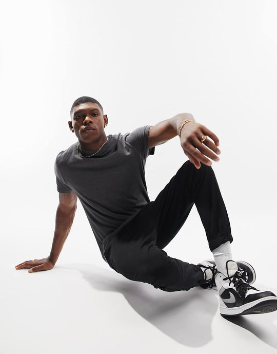 asos-design-cotton-t-shirt-with-crew-neck-in-charcoal-marl-grey