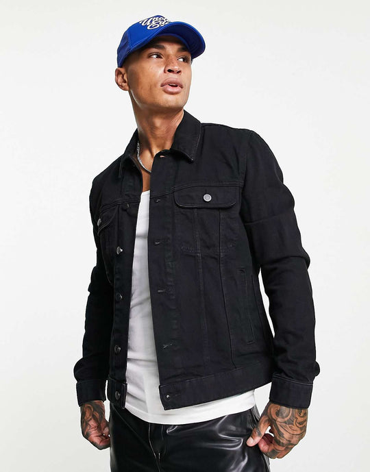 asos design regular western denim jacket in black