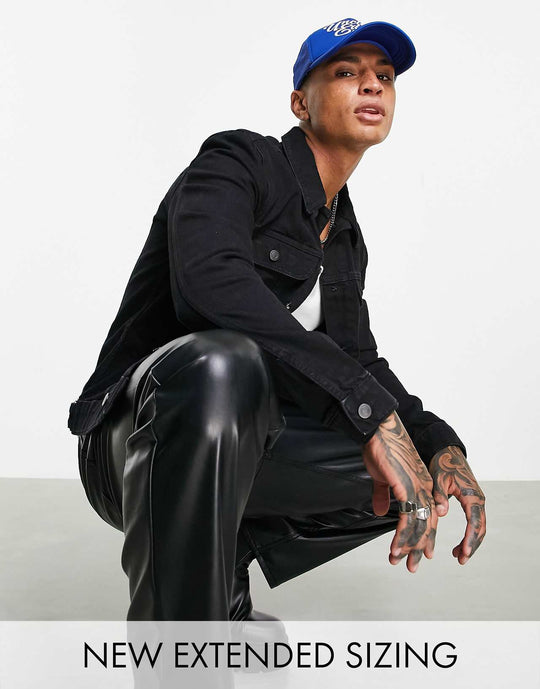 asos design regular western denim jacket in black