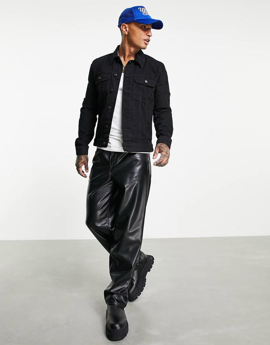 asos design regular western denim jacket in black