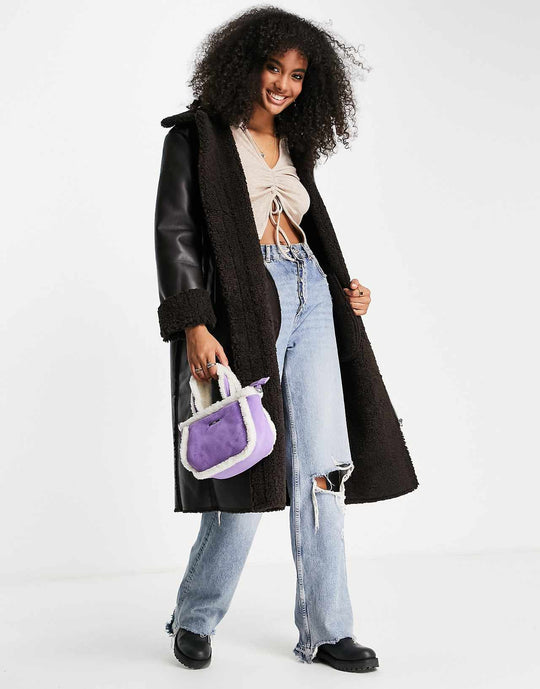 aSOS DESIGN lång kappa med borgkrage i mörkbrunt