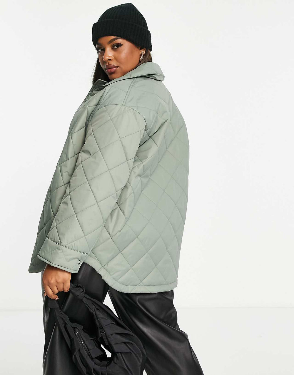 ASOS Design Curve Oversized Quilted Shacket in Sage