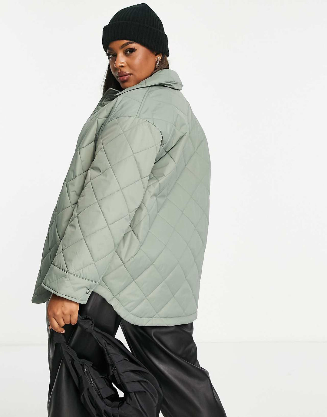 ASOS Design Curve Oversized Quilted Shacket in Sage