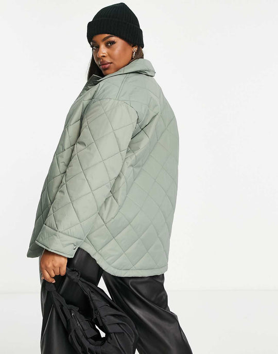 ASOS Design Curve Oversized Quilted Shacket in Sage
