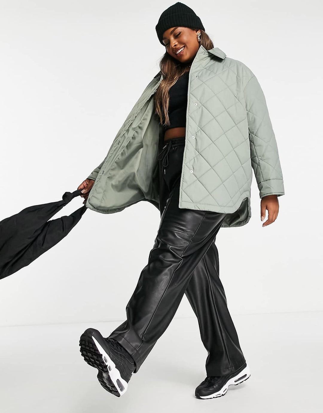 ASOS Design Curve Oversized Quilted Shacket in Sage