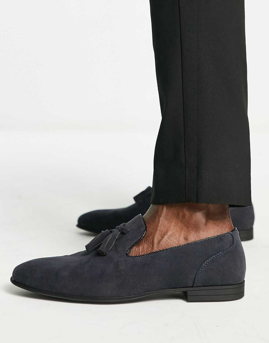 ASOS Design Loafers in Navy Faux Suede