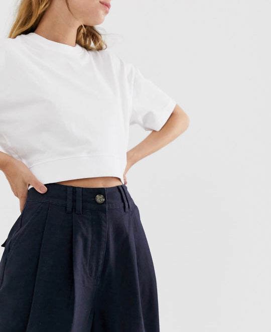 ASOS DESIGN ovoid pleat front peg trouser in navy