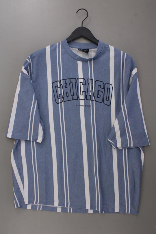 ASOS DESIGN oversized stripe t-shirt in light blue with Chicago chest print