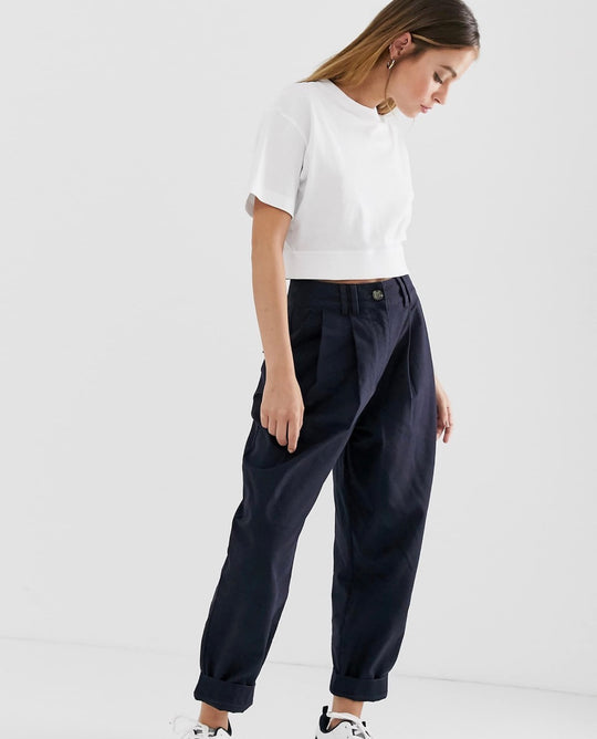 ASOS DESIGN ovoid pleat front peg trouser in navy