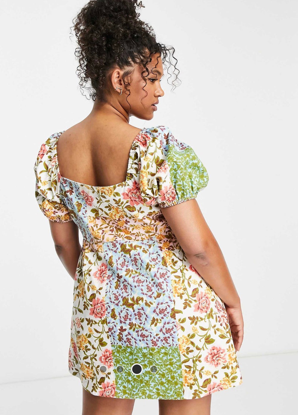 ASOS DESIGN twill button through sweetheart mini tea dress in mixed floral print