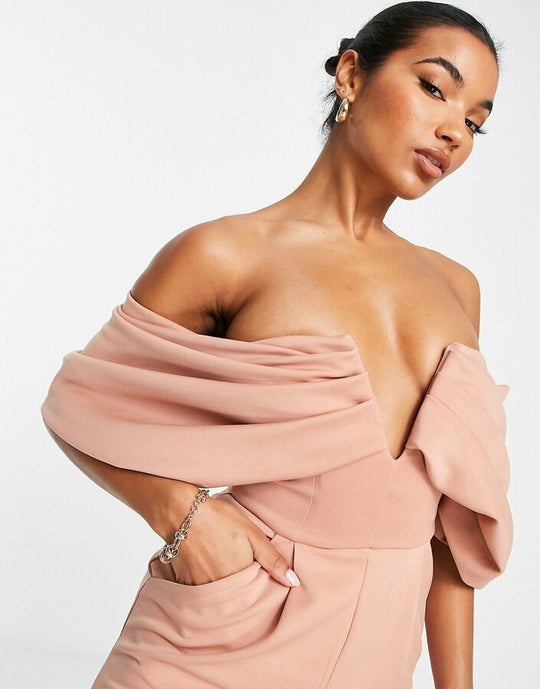 ASOS DESIGN scuba off shoulder v bar slim leg