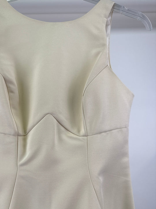 ASOS DESIGN racer neck structured midi dress with seam detail in beige