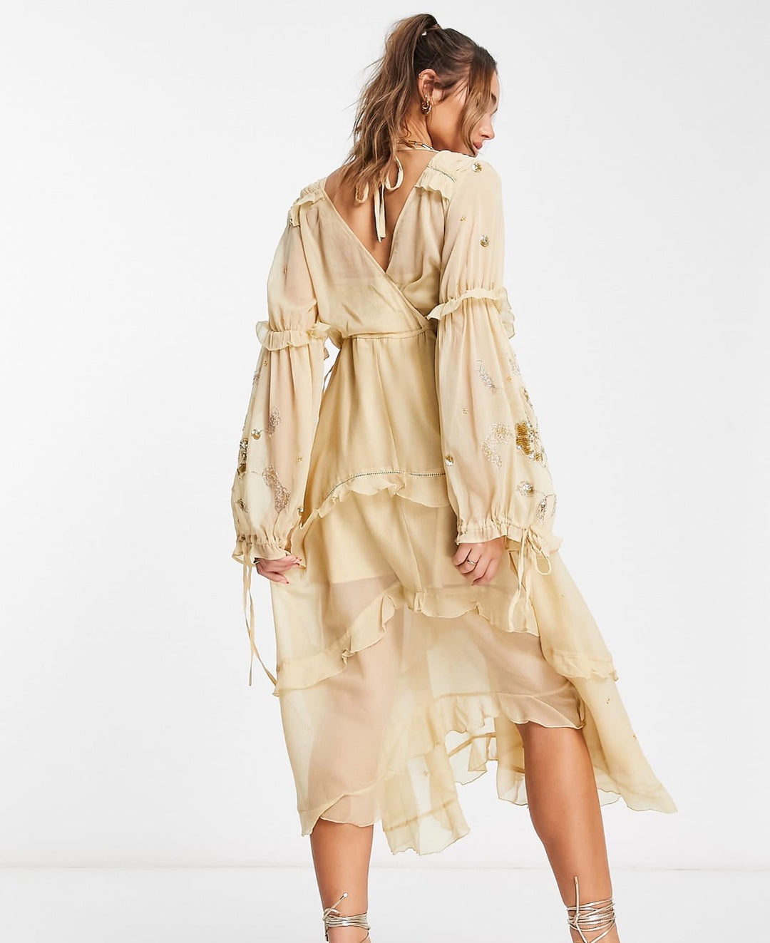 ASOS DESIGN a-line midi dress with cluster embellishment in gold