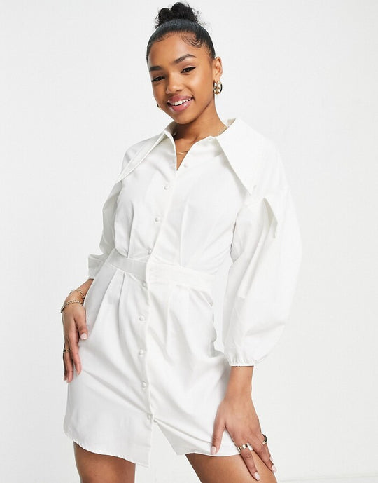 Saint Genies collar detail shirt dress in white