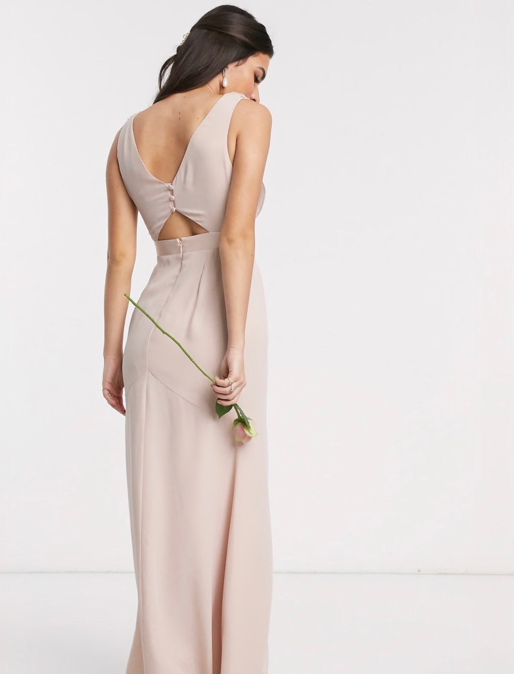 ASOS DESIGN Maternity Bridesmaid short sleeved cowl front maxi dress with button back detail