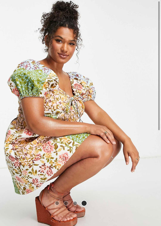 ASOS DESIGN twill button through sweetheart mini tea dress in mixed floral print