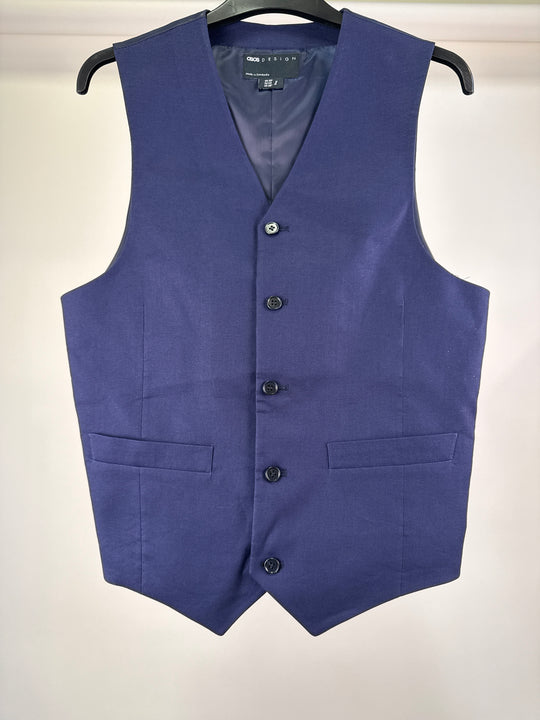 ASOS DESIGN summer wedding core colour range skinny cotton linen suit waistcoat in navy