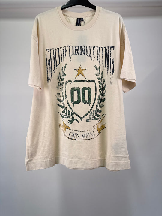 Good For Nothing oversized t-shirt in off white with crest drip print