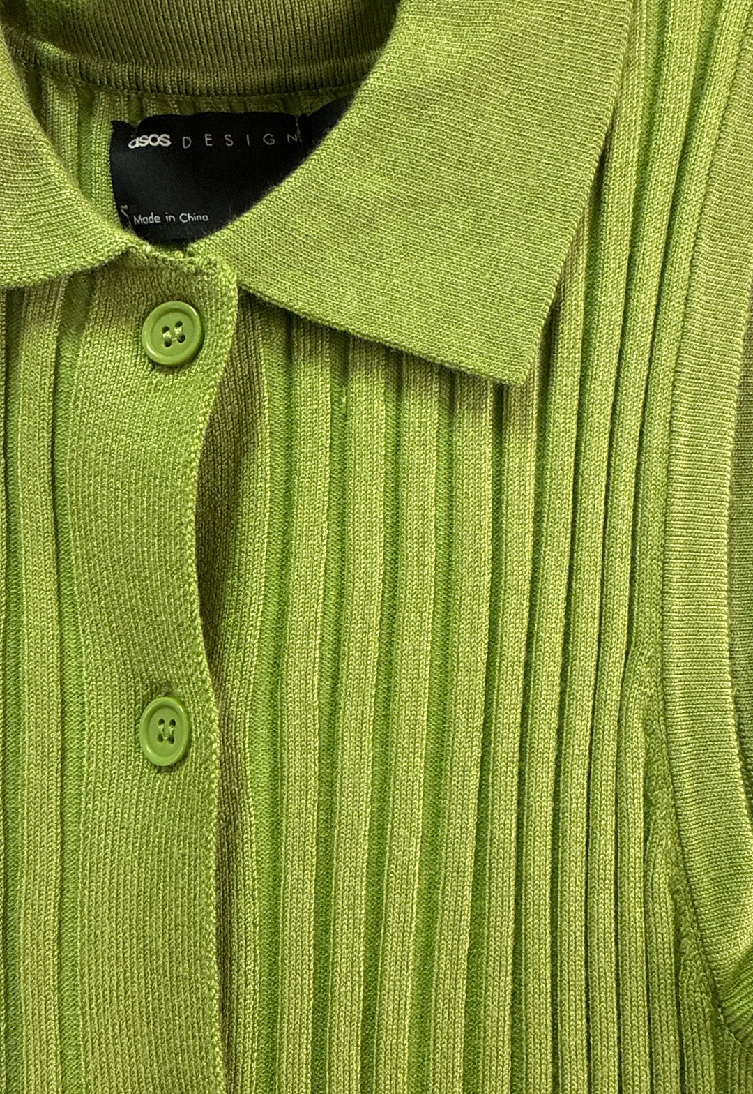 ASOS DESIGN knitted mini dress with collar and button through in green