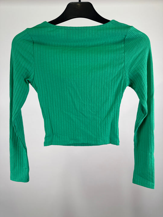 ASOS DESIGN Hourglas ribbed square neck top with tie detail in green