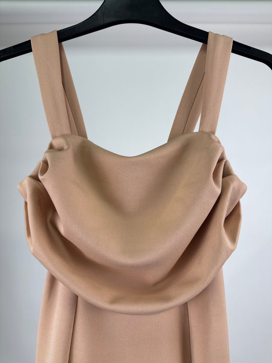 ASOS DESIGN Petite corset pencil midi dress with ruched bust in powder pink