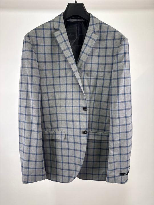 Jack & Jones Premium Super Slim check suit jacket in grey-navy