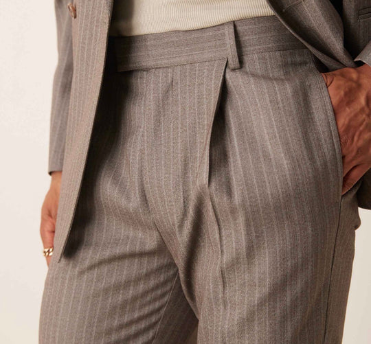 ASOS DESIGN tapered suit trousers in brown stripe