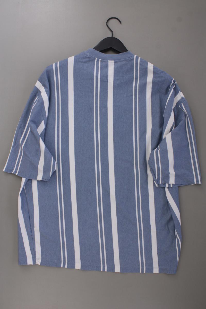 ASOS DESIGN oversized stripe t-shirt in light blue with Chicago chest print