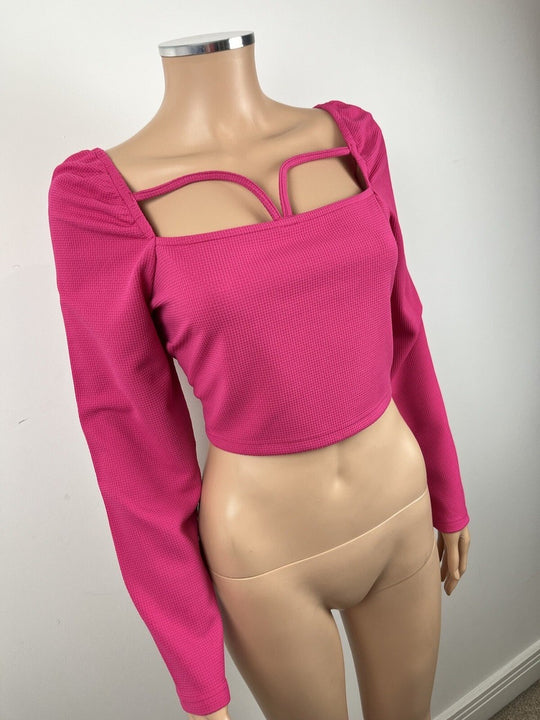 Frolic-hihallinen lyhyt toppi olkainyksityiskohdilla, fuksianpinkki