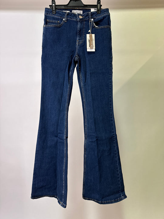 MNG Denim Regular Mid Waist Flared Jeans in Mid Blue