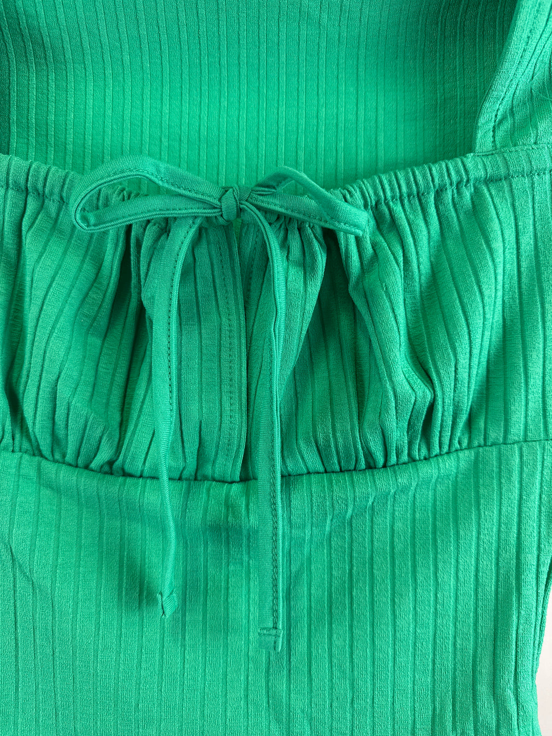 ASOS DESIGN Hourglas ribbed square neck top with tie detail in green