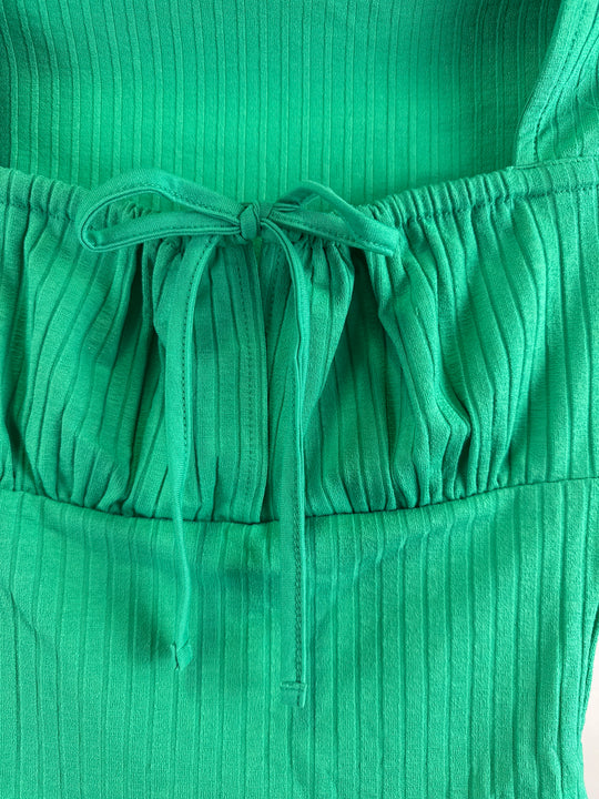 ASOS DESIGN Hourglas ribbed square neck top with tie detail in green