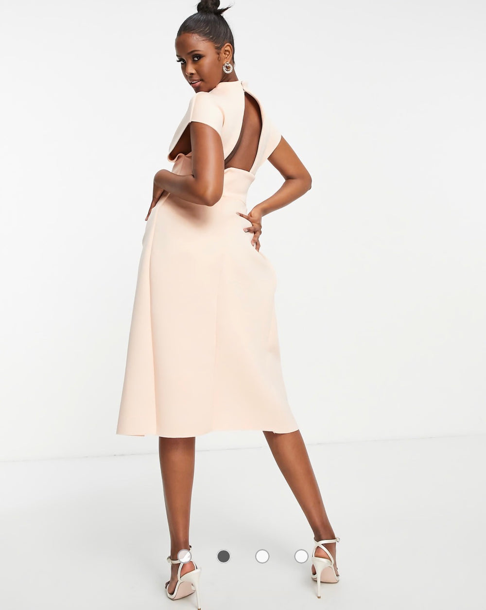High neck tuck midi pencil dress