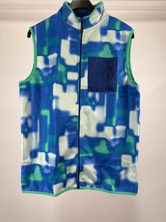 ASOS DESIGN fleece gilet sweatshirt in all over print with pockets in multi