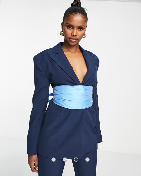 ASYOU blazer with taffeta belt in navy