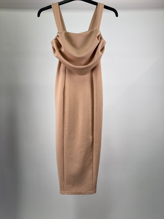 ASOS DESIGN Petite corset pencil midi dress with ruched bust in powder pink