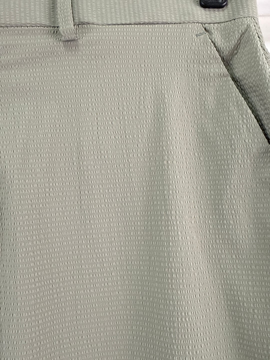 ASOS DESIGN extreme wide suit trousers in micro seersucker in sage green