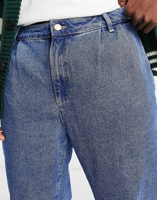 ASOS Design Double Pleat Jeans in Light Blue