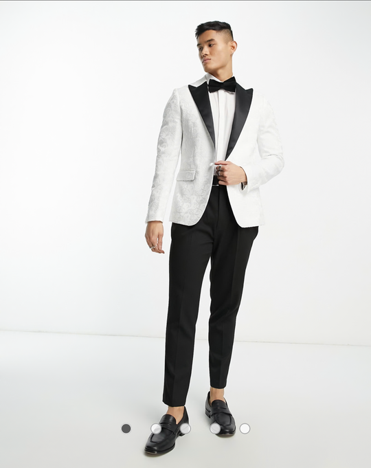 Devil's Advocate skinny fit tuxedo suit jacket in white