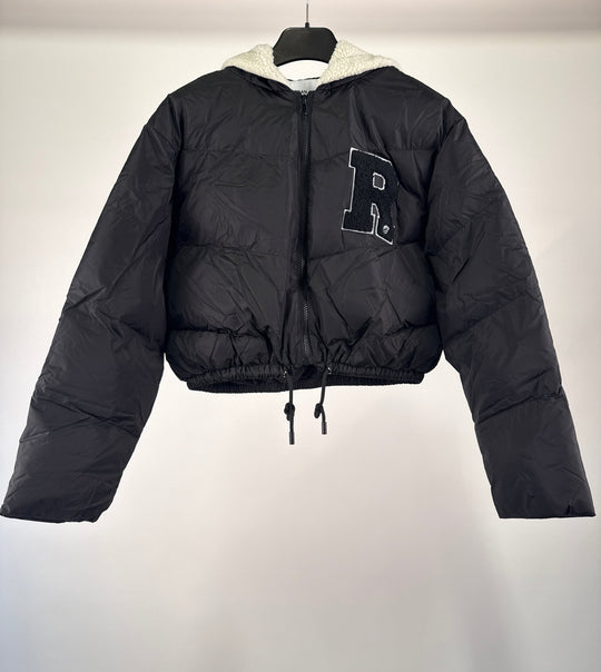 Urban Revivo padded varsity jacket with teddy collar in black