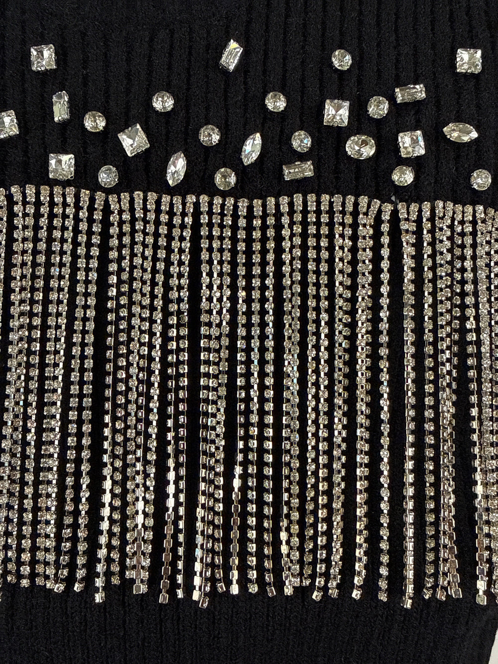 Miss Selfridge embellished diamtone fringe knit jumper in black