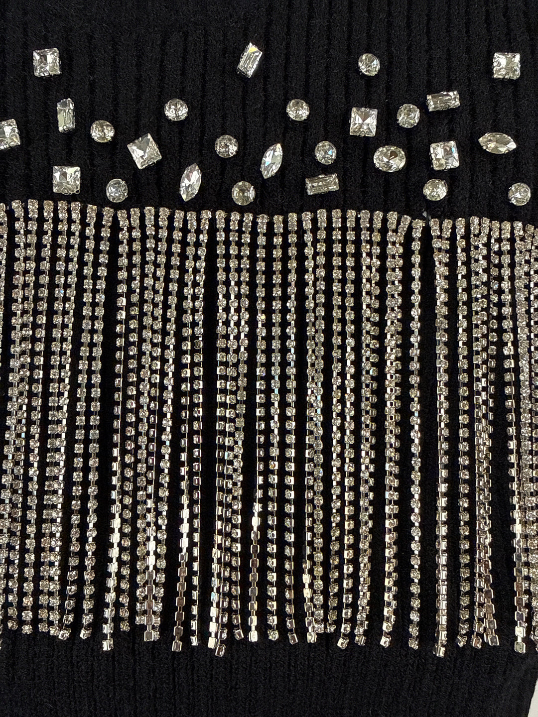 Miss Selfridge embellished diamtone fringe knit jumper in black