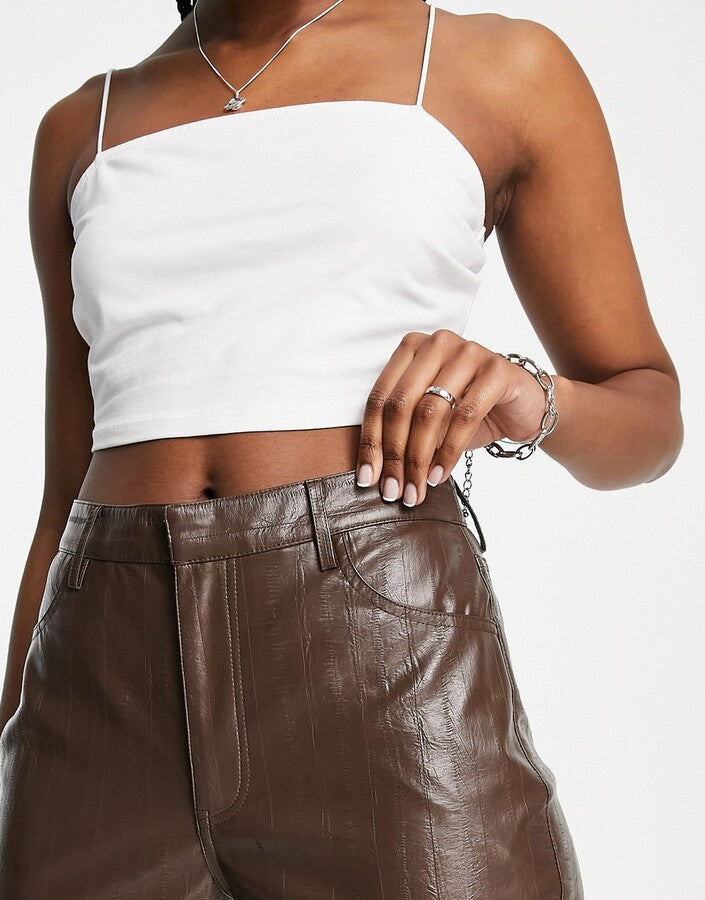 ASOS Envii straight leg PU trouser in midnight brown